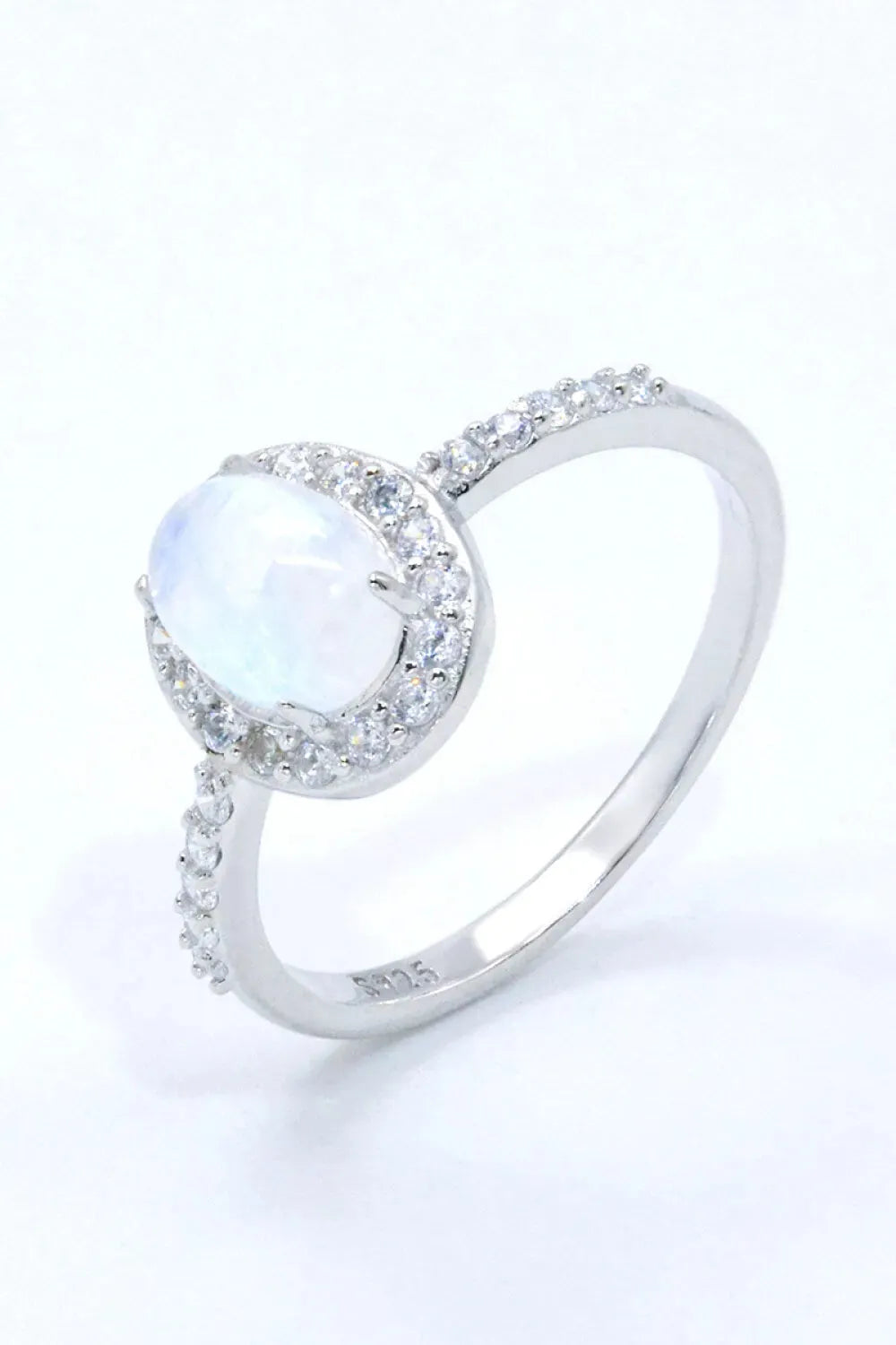 925 Sterling Silver Natural Moonstone Halo Ring Moonstone - Tophatter Daily Deals